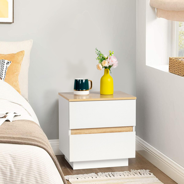 FCH embossed white + embossed oak E1 particle board 12MM handle-free 38*32*40cm 2 drawers bedside table 1pc