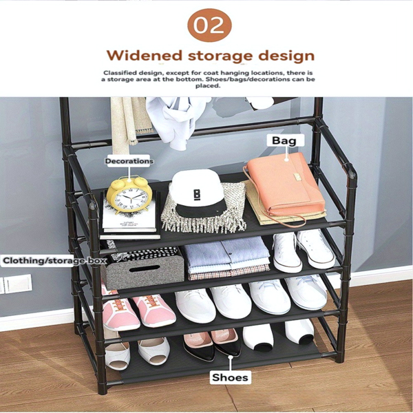 5-Tier Multi-Functional Shoe Rack & Coat Stand – Freestanding Entryway Organizer for Shoes, Boots, Hats & Coats, Fits 10-15 Pairs, Ideal for Bedrooms, Hallways & Dorms