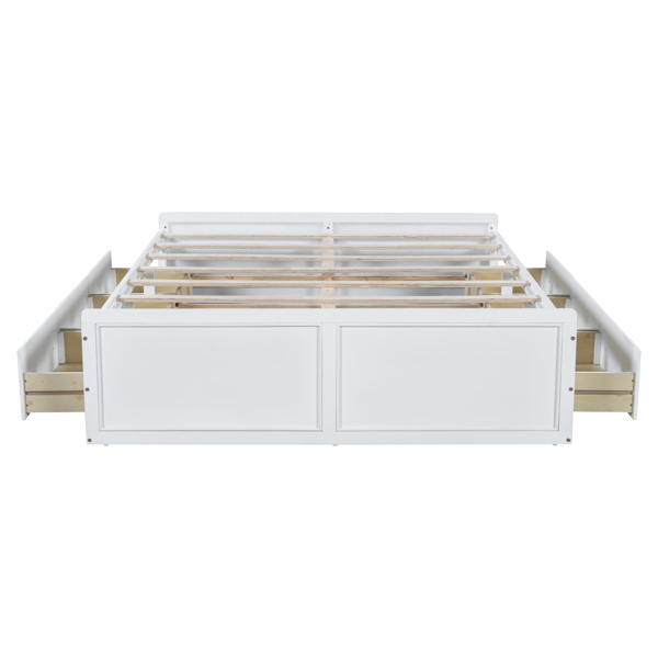 Wood Queen Size Platform Bed Frame with 6 Drawers, White