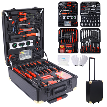 969pcs Home Repair Tool Set Kit for Men, Toolbox Storage Case with 4 Drawers, General Household Tool Kit with Rolling Tool Box, Tool Set Kit for Maintenance, Garden, Homeowner, Handyman -Black