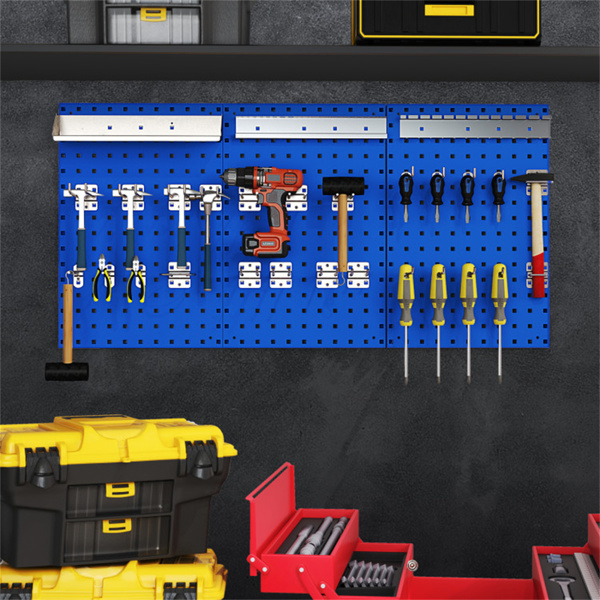 Navy Wall-Mounted Pegboard Wall Organizer Kit 4 ft.Metal Toolboard 