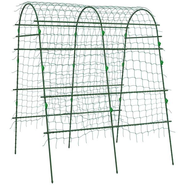 Outdoor Metal Garden Trellis with Climbing Net,57" x 66" x 81", Green 