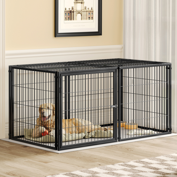 Large Dog Cage 63.7" Dog Kennel for Medium Dogs Puppy Dog Playpen with Top, Pet Cage, Indoor, Black.63.7"L x 34.2"W x 31.7"H.