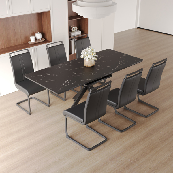 62.4" extendable 78.15" dining Table Set for 6-8 Person for Dining Room, 6 C-shaped Tube Soft padded armless dining chair and Very large Dining Room Table Kitchen Table Chair Set with metal Legs 