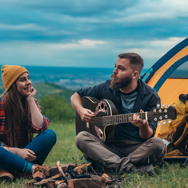 41寸 缺角云杉单板哑光圆背民谣吉他 包 扳手 黑色-5