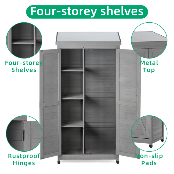 Outdoor Storage Cabinet and Metal Top,Garden Storage Shed,Outdoor 68 Inches Wood Tall Shed for Yard and Patio 