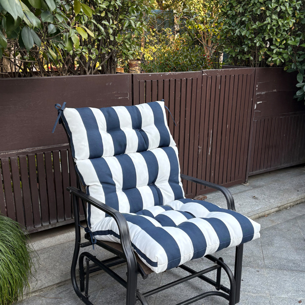 2 Pcs Set High Back Patio Chair Cushions, Tufted Rocking Chair Cushions, Adirondack Cushions for Garden (Navy Blue/White Stripe)【Temu is banned, can not be shipped on weekends, order carefully】