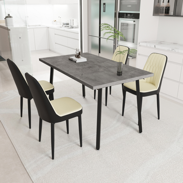 55.12-70.87" expandable rectangular dining table that can accommodate 4-6 people, equipped with 4 PU fabric thick padded dining chairs , kitchen table and chairs, with black metal legs 