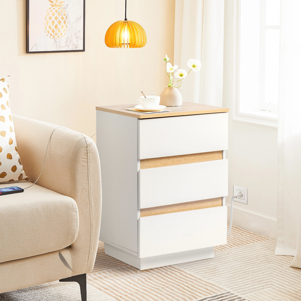 FCH embossed white + embossed oak E1 particle board 12MM handle-free 38*32*56cm 3 drawers bedside table 1pc