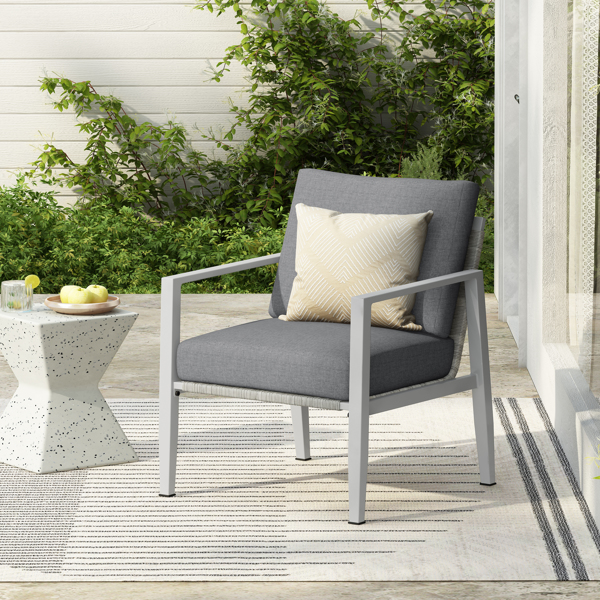 Silver Aluminum Lounge Chair with Sleek Rope Accents and Comfortable Cushions, Perfect for Modern Outdoor and Indoor Spaces