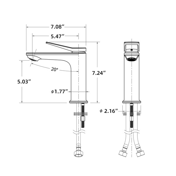Chrome Single Hole Bathroom Faucet,Laundry Vanity Sink Faucet with Two 3/8