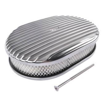 12\\" Oval Aluminum Full Finned Air Cleaner Polished Paper Element for SB & BB CHEVY FORD & MOPAR CHRYLER DODGE PLYMOUTH