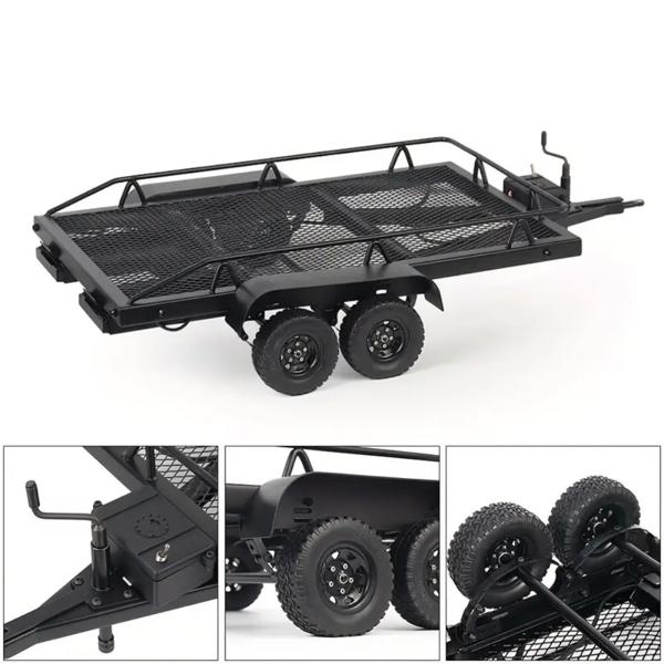 1/10 simulation climbing car TRX4 D90 SCX10 dual axis illuminated metal trailer bucket, flatbed large trailer