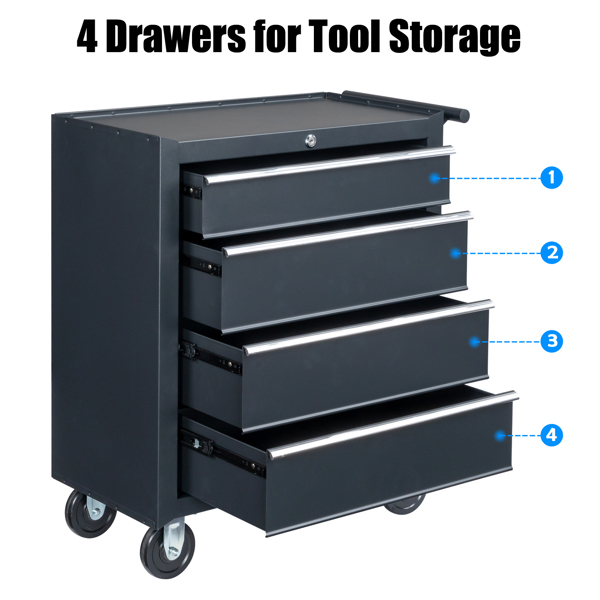 Single-bottom cabinet 4-draw, steel, black 330lb instrument cart, storage room