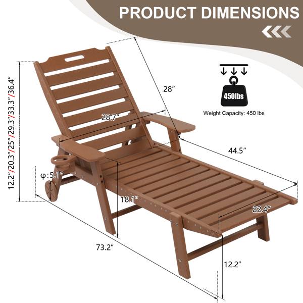 195*75.5*33cm HDPE Backrest Adjustable Lying Bed Teak Color