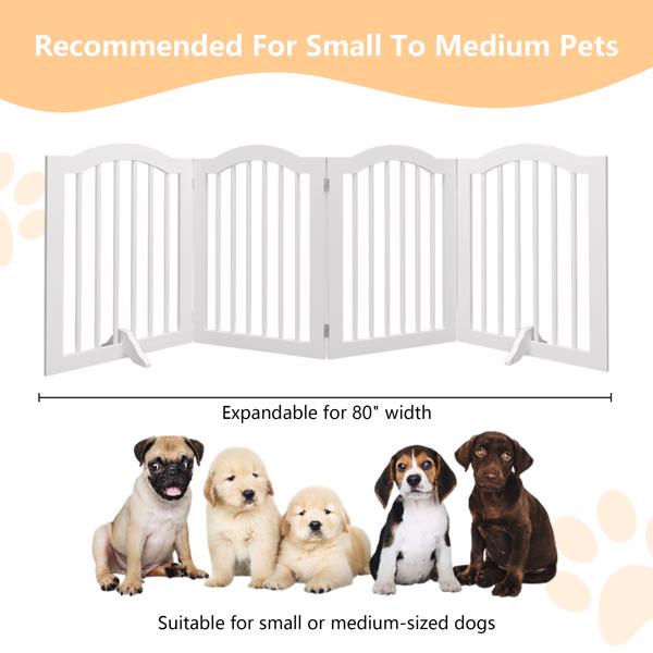 27.6" Height Tall Freestanding Pet Gate, 4 Panels Foldable Dog Gate, Solid Wood Folding Safety Fence Wooden Dog Gate with 2 pcs Support Feet Ideal for Stairs, Doorways, Halls, Kitchens, Heavy Duty Gat