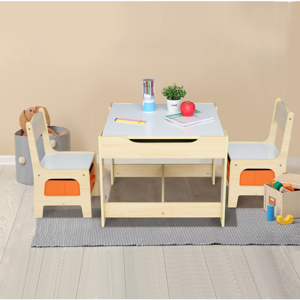 Children's Wooden Table And Chair Set With Two Storage Bags (One Table And Two Chairs)