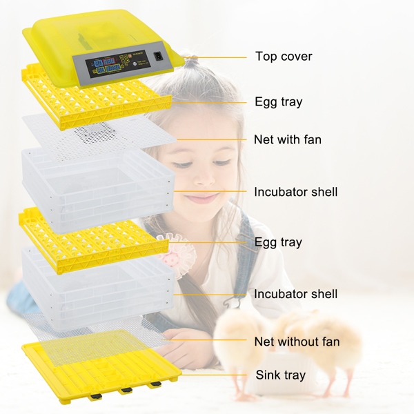 【同款编码：89421360】112-Egg Practical Fully Automatic Poultry Incubator Yellow & Transparent