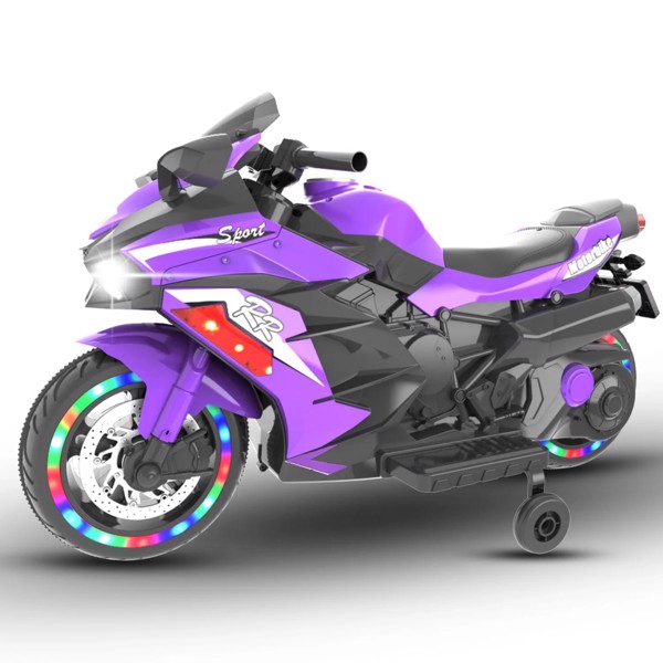 12V Kids Ride on Motorcycle, Electric Kids Motorcycle, Battery Powered Motorcycle for 3-5 Years Old, Violet，two wheels