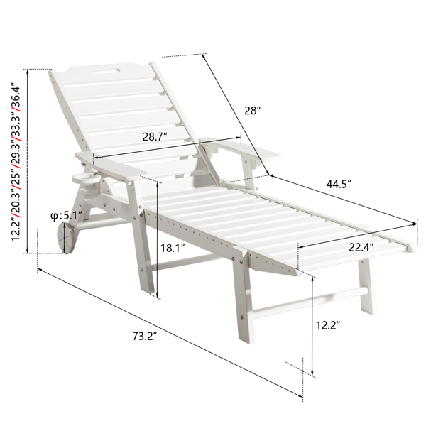 195*75.5*33cm HDPE Backrest Adjustable Lying Bed White