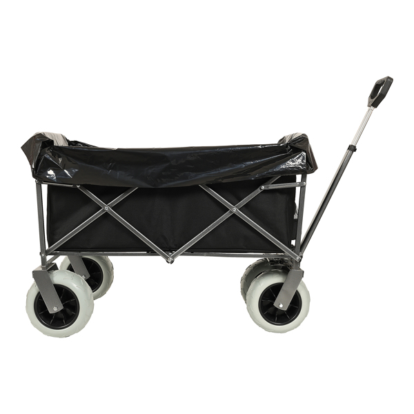 Beach Wagon with Big Wheels for Sand 500lbs capacity - All Terrain Steel Frame Utility Cart with 9" Pneumatic Tires, Collapsible Folding Design ,strap with multiuse bag ,black