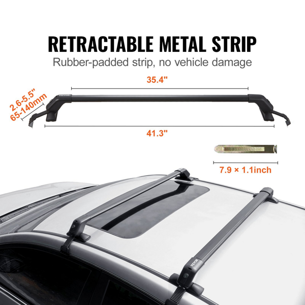 155 lbs Load Capacity Universal Roof Rack Cross Bars, 41.3" Adjustable Aluminum Roof Crossbars with Locks, Fits SUVs, Sedans, and Vans Without Side Rails