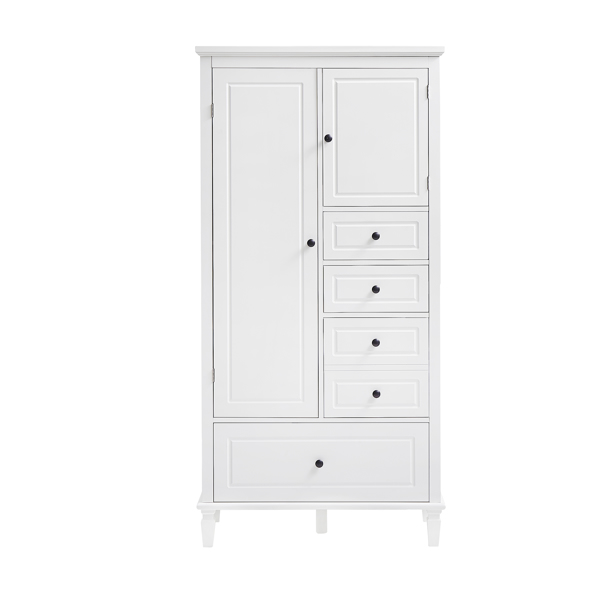 Tall and Wide Storage Cabinet with Doors for Bathroom/Office/Living Room/Indoor, Four Drawers of Different Sizes, Adjustable Shelves, White