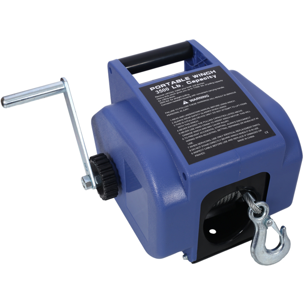 12v Trailer Winch,Reversible Electric Winch, for Boats up to 6000 lbs.Galvanized Wire Rope,with extra pulley hook,power in and power out,with manual function.blue plastic casing
