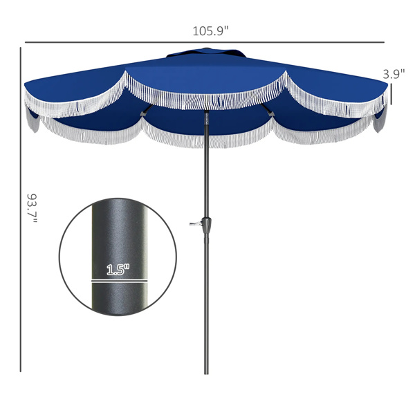 8.8FT Elegance Patio Umbrella, UPF 30+ Outdoor Market Umbrella with 8 Ribs, Push Button Tilt,Navy Blue