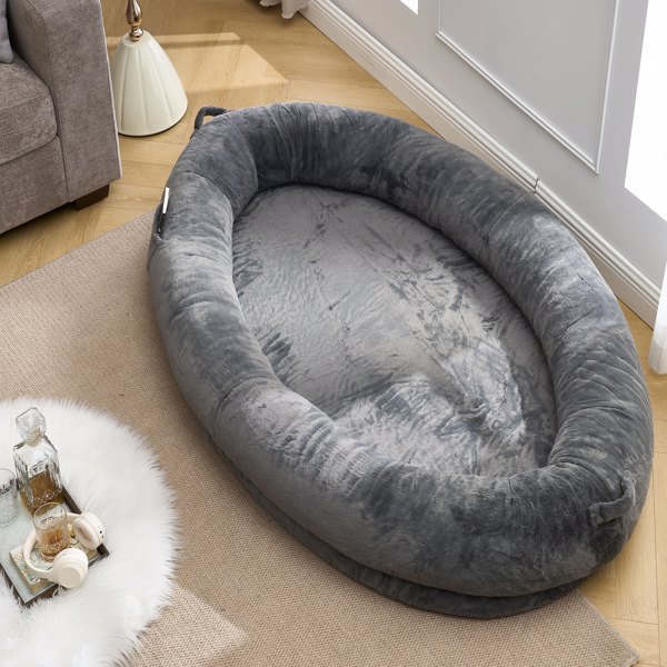 Human Dog Bed for Adult, Giant Extra Large Memory Foam Human Size Pet Bed for People, Fluffy Plush Dog Bed for Human with Storage Pocket  Cover Portable Handle Non-Slip Bottom