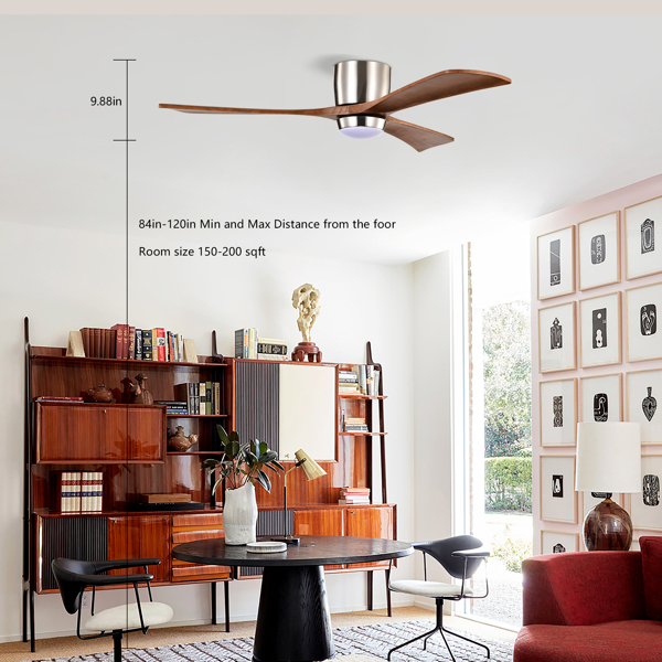 52" Ceiling Fan with Lights Remote Control,Quiet DC Motor 3 Wood Blade Ceiling Fans 6 Speed Levels,Reversible Ceiling Fan, for Patio Living Room, Bedroom, Office,Indoor.(Stain nickel + Walnut )