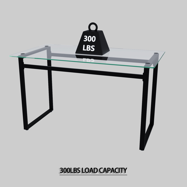 51“6人玻璃餐桌套装，厨房黑色金属腿餐桌椅套装，现代长方形钢化玻璃桌面和餐厅厚垫PU餐椅-11