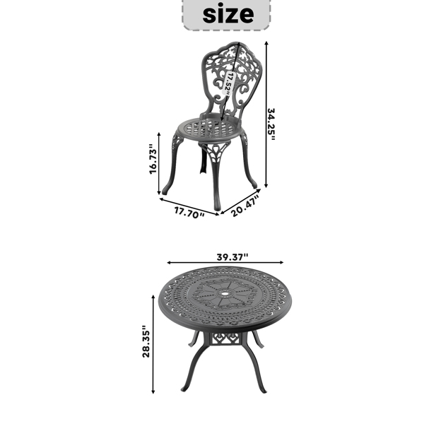 3-Piece Set Of All-Weather Cast Aluminum Dining Furniture Set With Black Frame