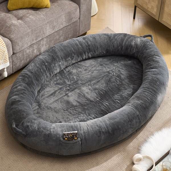 Human Dog Bed for Adult, Giant Extra Large Memory Foam Human Size Pet Bed for People, Fluffy Plush Dog Bed for Human with Storage Pocket  Cover Portable Handle Non-Slip Bottom