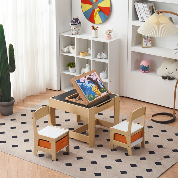 Children's Wooden Table And Chair Set With Two Storage Bags (One Table And Two Chairs)