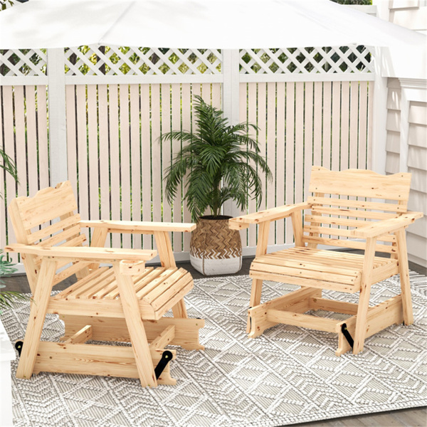 Outdoor Wood Rocking Chair with High Back and Widened Armrests