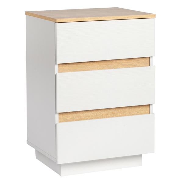 FCH embossed white + embossed oak E1 particle board 12MM handle-free 38*32*56cm 3 drawers bedside table 1pc