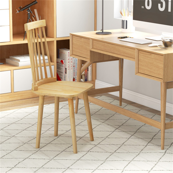 2 PCS Dining Chairs with High Spindle Back and Natural Rubber Wood Legs