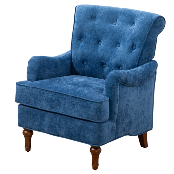 Accent Chair With Comfy Chenille Club Fabric,Comfy Upholstered Living Room Arm Chair,Springs Cushions & Retro Wooden Legs,Fabric Sofa Chair Reading Chair for Bedroom Office,Holds 300lbs(Blue)