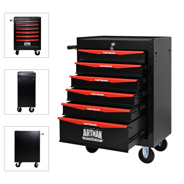 Rolling Metal Tool Chest with 6 Drawers, 20" 6-Drawer Tool Chest Cabinet with Ball Bearing Drawer Slides, Steel Tool Storage Box Organizer -BLACK&RED