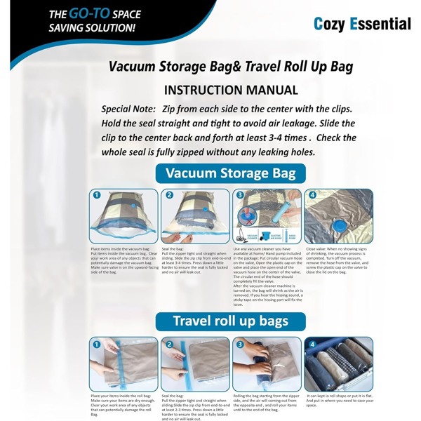 20 space saving bags (5 extra large/5 large/5 medium/5 small/) for compressed storage of quilts and blankets, Including vacuum pump