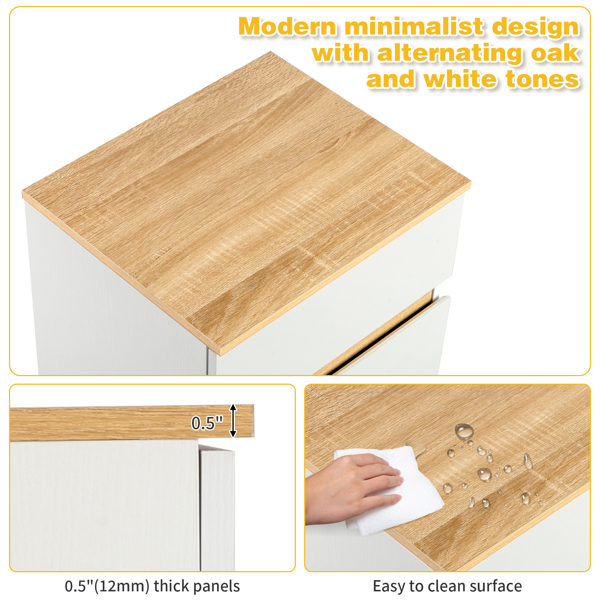 FCH embossed white + embossed oak E1 particle board 12MM handle-free 38*32*40cm 2 drawers bedside table 1pc