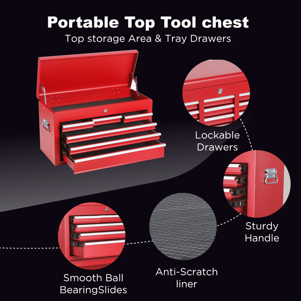 Tool Chest, 8-Drawer Rolling Tool Storage Cabinet with 2 in 1 Detachable Top Tool Box, Liner, Lockable Wheels, Side Hooks,Metal Tool Cart for Garage