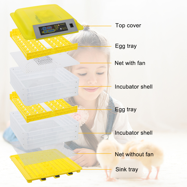 【Same model code：86253457】96-Egg Practical Fully Automatic Poultry Incubator (US Standard) Yellow & Transparent