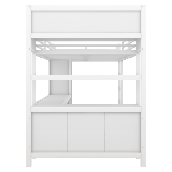 Metal Loft Bed with Wardrobe And L-shaped Desk, Full Size Loft Bed with Storage Cubes and Shelves, Heavy Duty Loft Bed for Kids Teens Adults, White