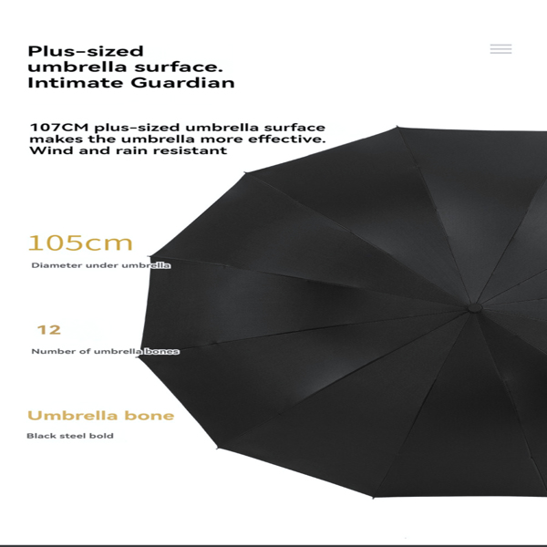 Extra Large Windproof Umbrella – 12-Rib Reinforced Design, Waterproof & Durable, Fits 2-3 People, Perfect for Business Travel, Students, Rain or Shine