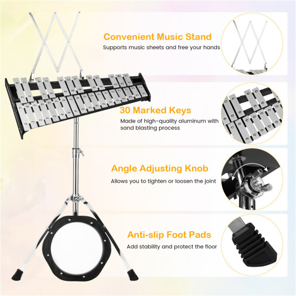 30 Notes Percussion Glockenspiel with  Mallets Sticks Stand