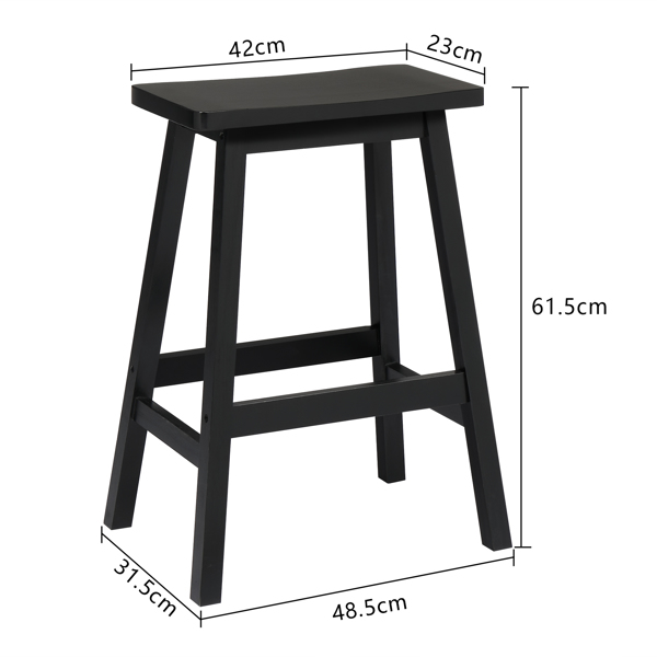 2pcs Pine Wood Saddle Seat Bar Stool Black