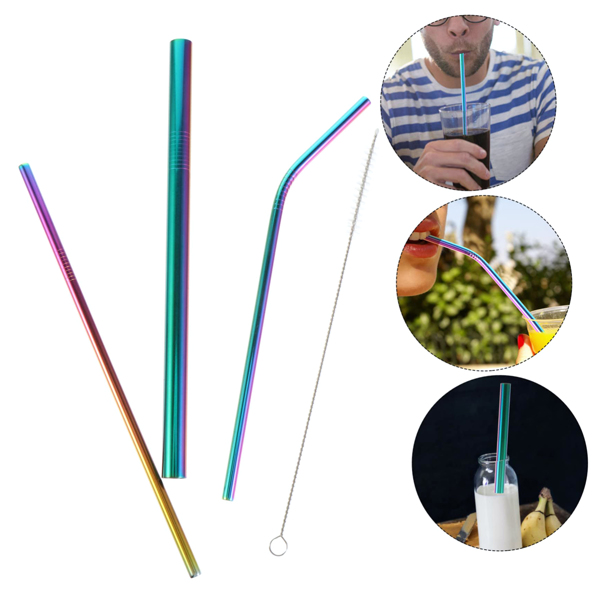 Iridescent 3 Sets (9pcs) Of Reusable Straws With Cleaning Brush And Storage Bag, Colorful Bent Straws And Straight Straws, Perfect For Parties, Restaurants, Home, Halloween, Christmas.