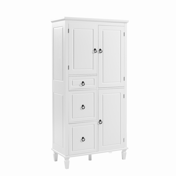 Retro Multi-Functional Storage Cabinet with Adjustable Shelves, 3 Drawers, and 3 Enclosed Compartments – Stylish and Versatile Organizer for Living Room, Kitchen, or Office, White